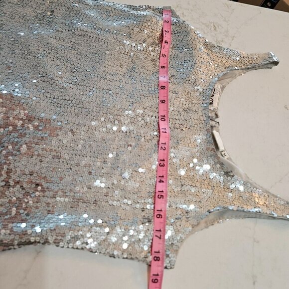 Vintage Miss Morgan Medium Sequin Silk Tank Top Silver Sparkle Hand Made NEW! - Picture 6 of 10